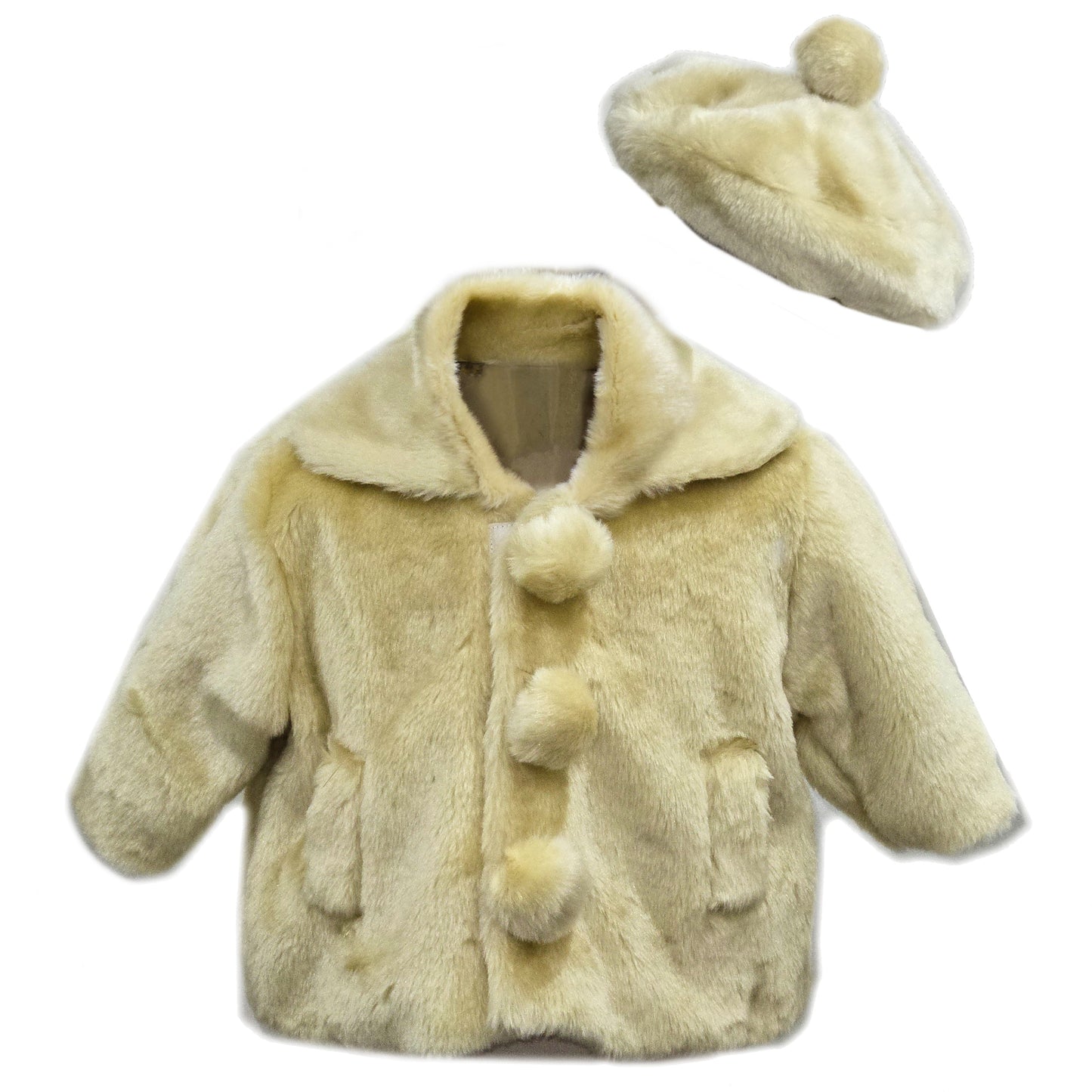 Little Girls Faux Fur Coat with Beret Hat