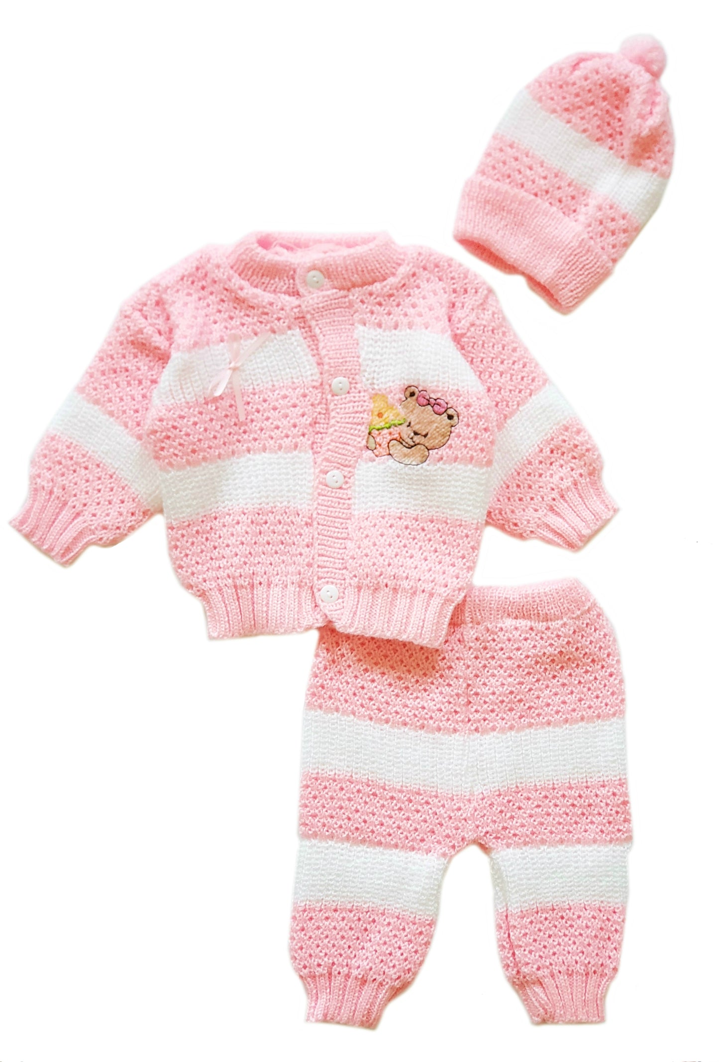 Wholesale Crochet Set Newborn Beanie Hat Sweater and Pants 3 PCs Outfit Set