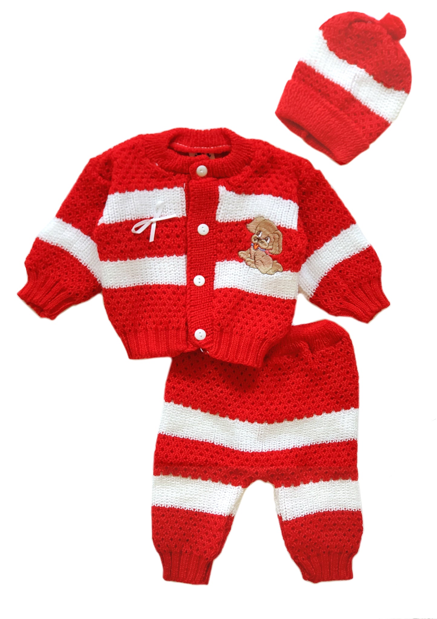Wholesale Crochet Set Newborn Beanie Hat Sweater and Pants 3 PCs Outfit Set
