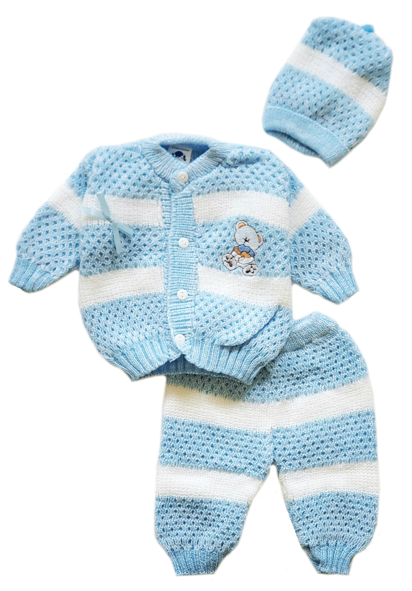 Wholesale Crochet Set Newborn Beanie Hat Sweater and Pants 3 PCs Outfit Set