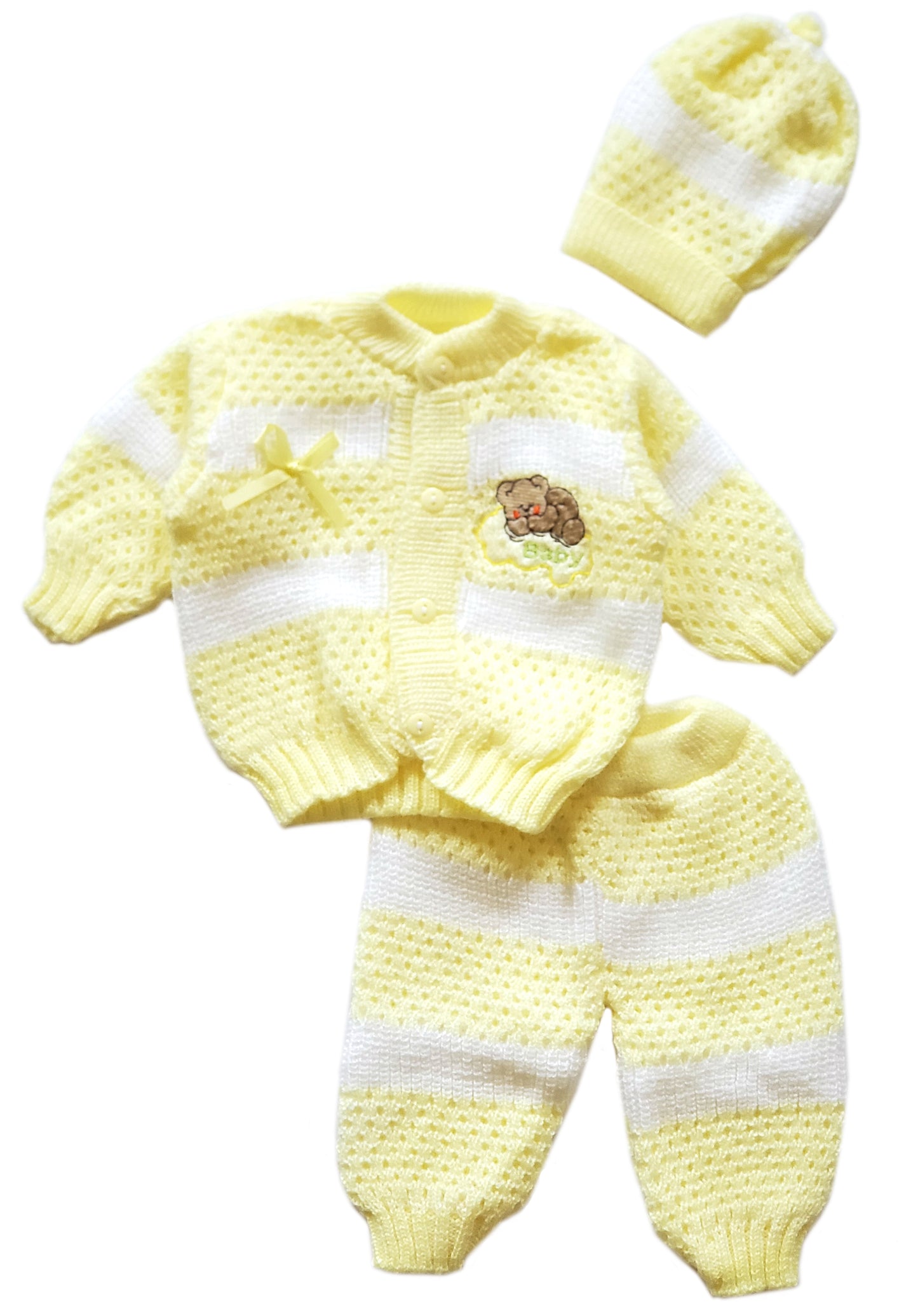 Wholesale Crochet Set Newborn Beanie Hat Sweater and Pants 3 PCs Outfit Set