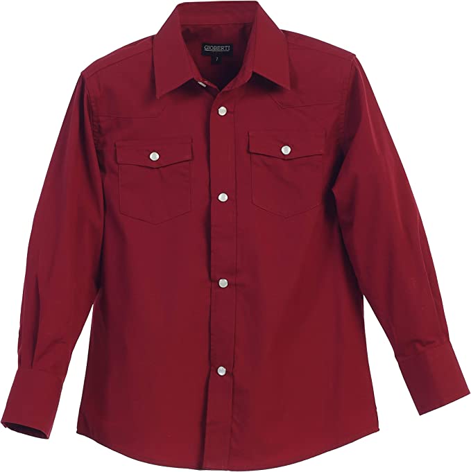 Boy's Casual Western Solid Long Sleeve Shirt with Pearl Snaps GB-LS85W
