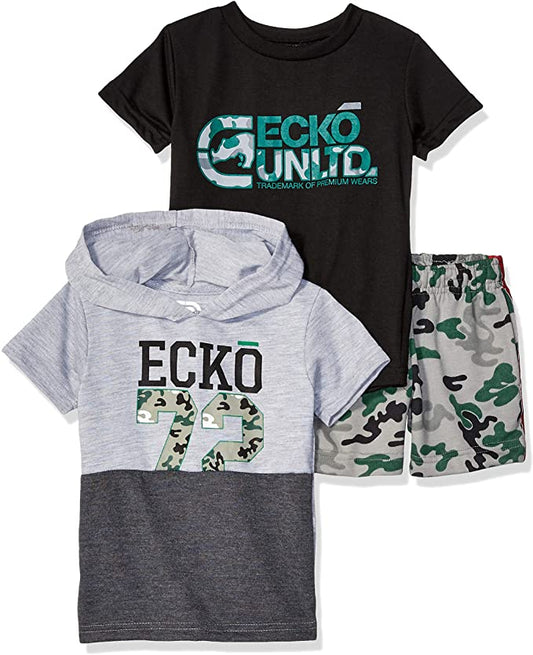 Ecko Unltd Outfit Set Toddler Boys Hoodie Shirt Shorts 3 Piece Set 2T 3T 4T Ecko-Short Set