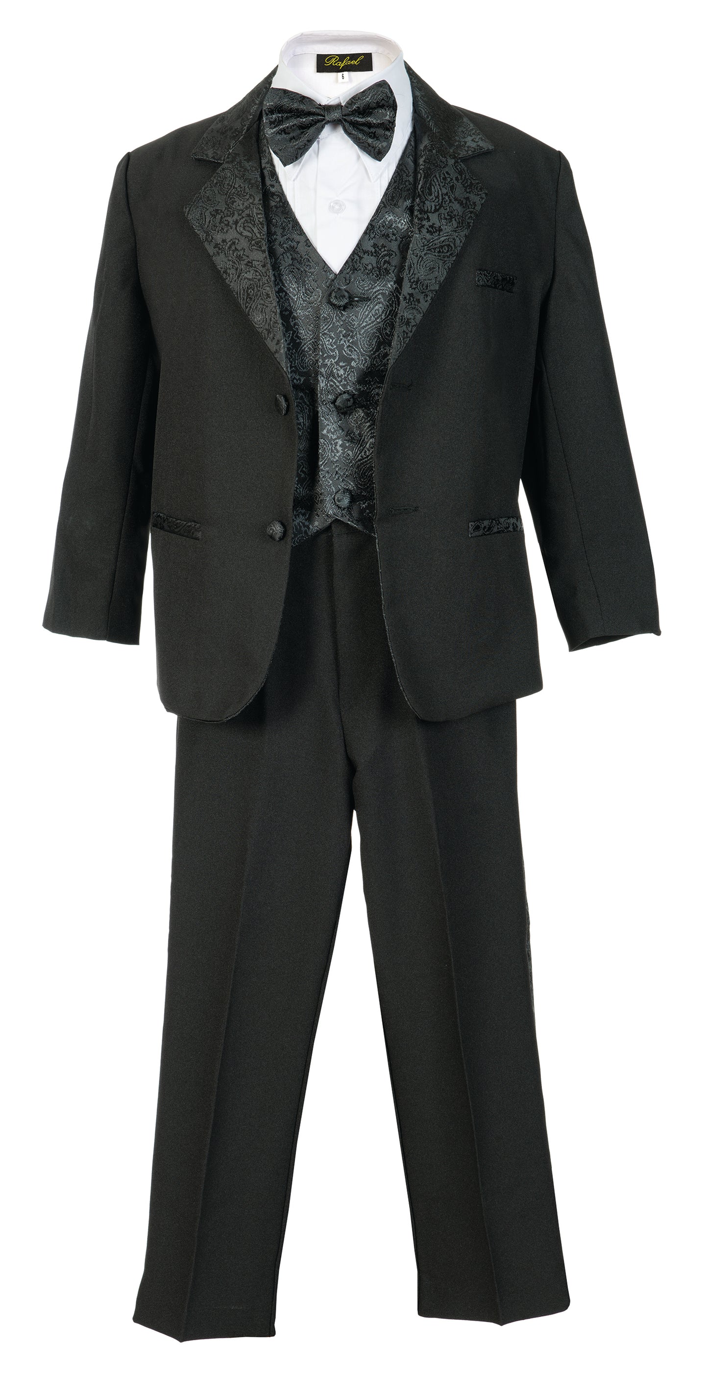Boys Tuxedo Jacquard Shawl Lapel 5- Piece Set With Shirt And Bow Tie  RFL-021