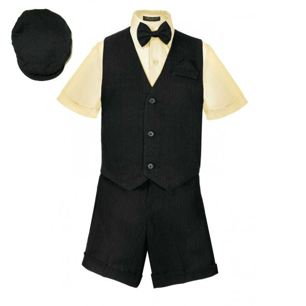 Boys Pinstripe Short Set With Vest And Hat  RFL-8000