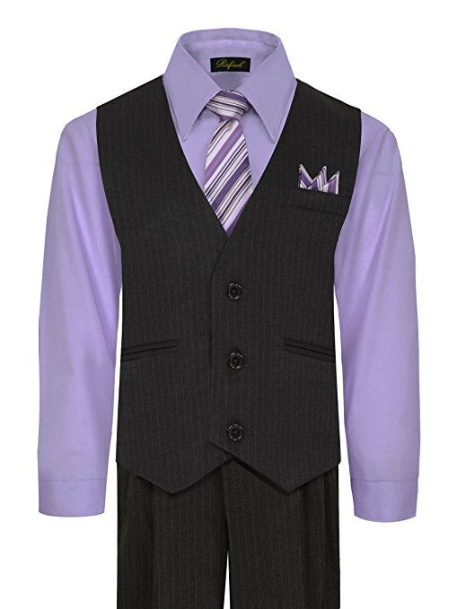 Boys Vest Suit Shirt Tie Pants Pinstripe Size 8-14   RFL-1688