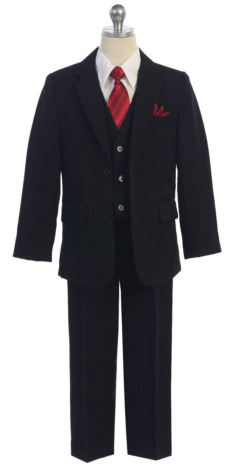 Boys Pinstripe 2 Button Suit Five Piece     RFL-068