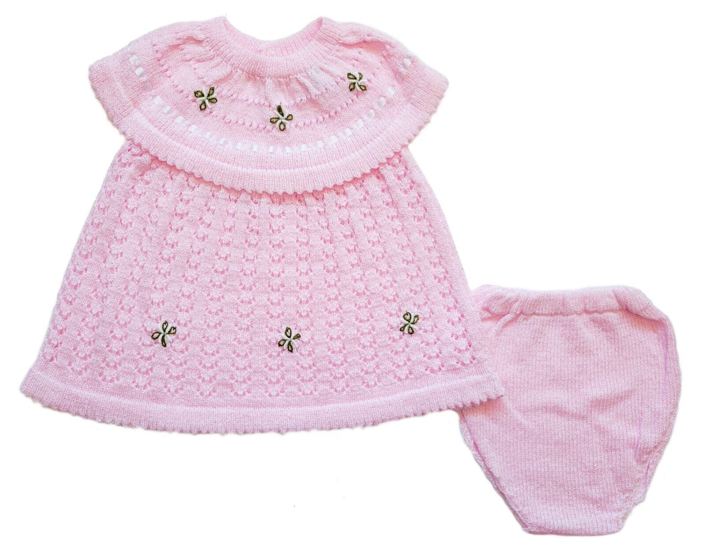 Wholesale Newborn Baby Girl Crochet Sweater Dress and Diaper Cover 2 Piece Outfit Set