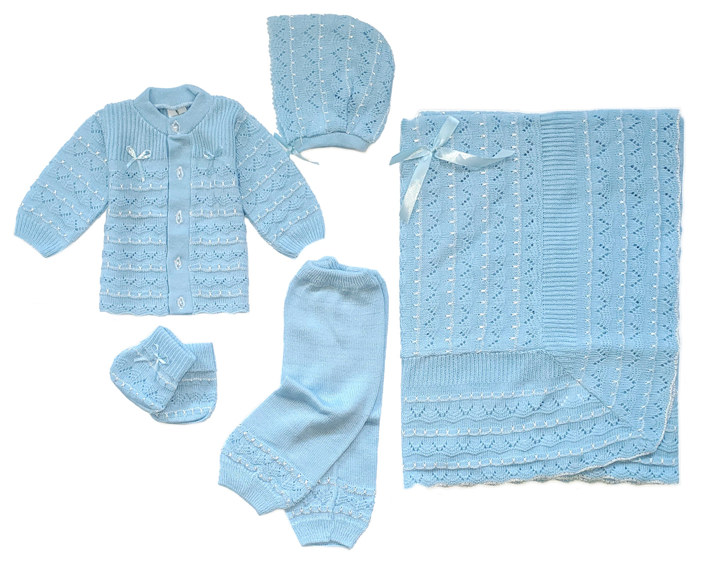 Wholesale Crystal Crochet 5 Piece Outfit Set With Blanket