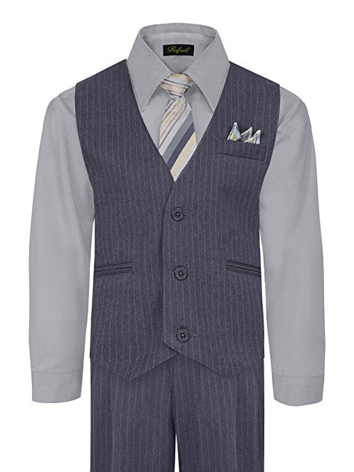 Boys Vest Suit Shirt Tie Pants Pinstripe Size 5-7 RFL-1688