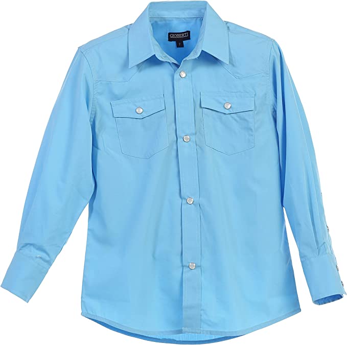 Men's Casual Western Solid Long Sleeve Shirt with Pearl Snaps GB-LS95W