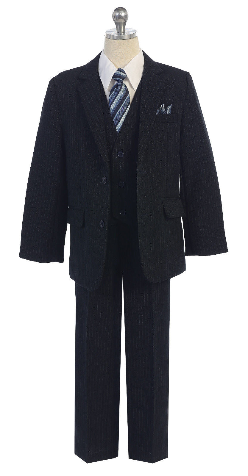 Boys Pinstripe 2 Button Suit Five Piece     RFL-068