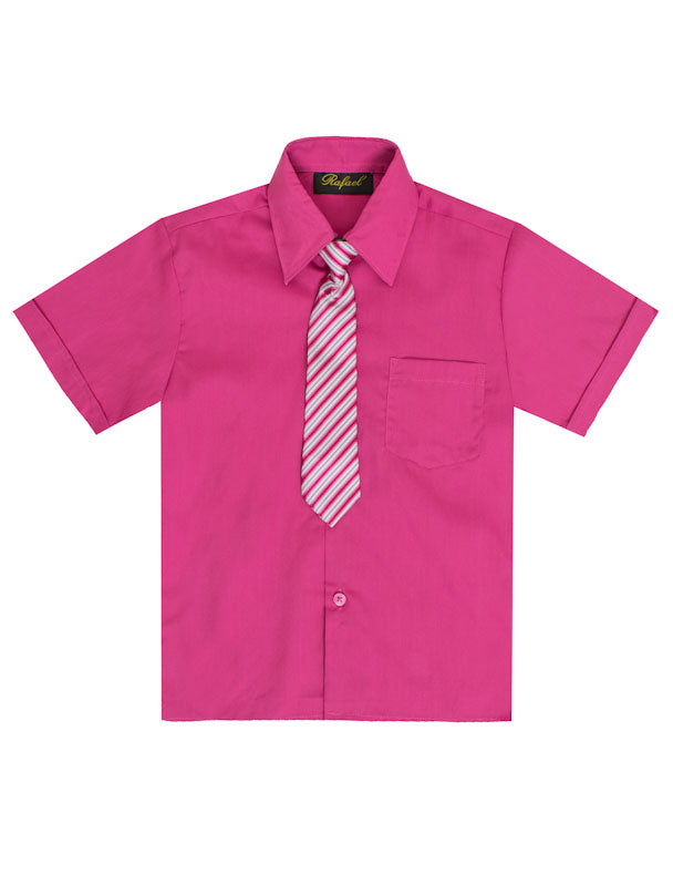 Wholesale Solid Short Sleeve Dress Shirt With Tie Size 8-20   RFL-889