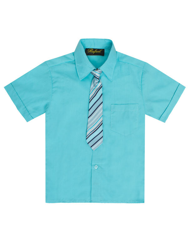 Wholesale Solid Short Sleeve Dress Shirt With Tie Size 8-20   RFL-889