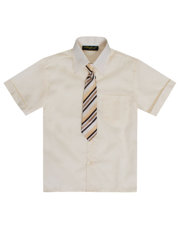 Wholesale Solid Short Sleeve Dress Shirt With Tie Size 2-7    RFL-889