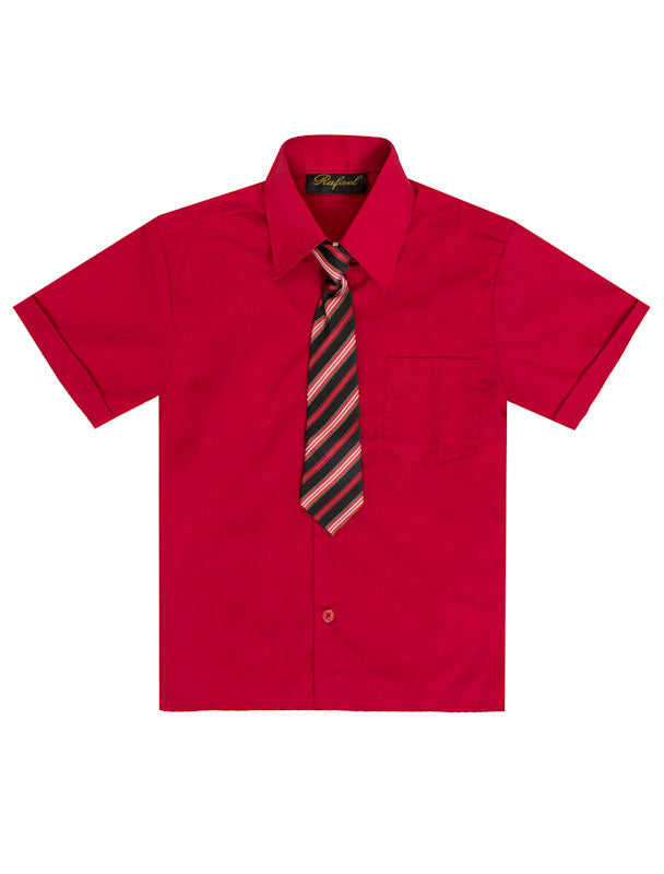 Wholesale Solid Short Sleeve Dress Shirt With Tie Size 2-7    RFL-889