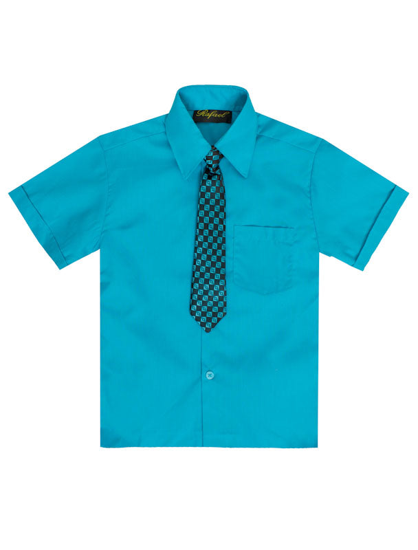 Wholesale Solid Short Sleeve Dress Shirt With Tie Size 2-7    RFL-889