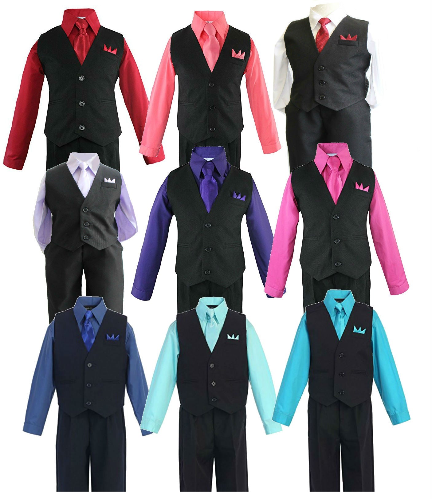 Boys Vest Suit Shirt Tie Pants Solid Size 5-7  RFL-1288